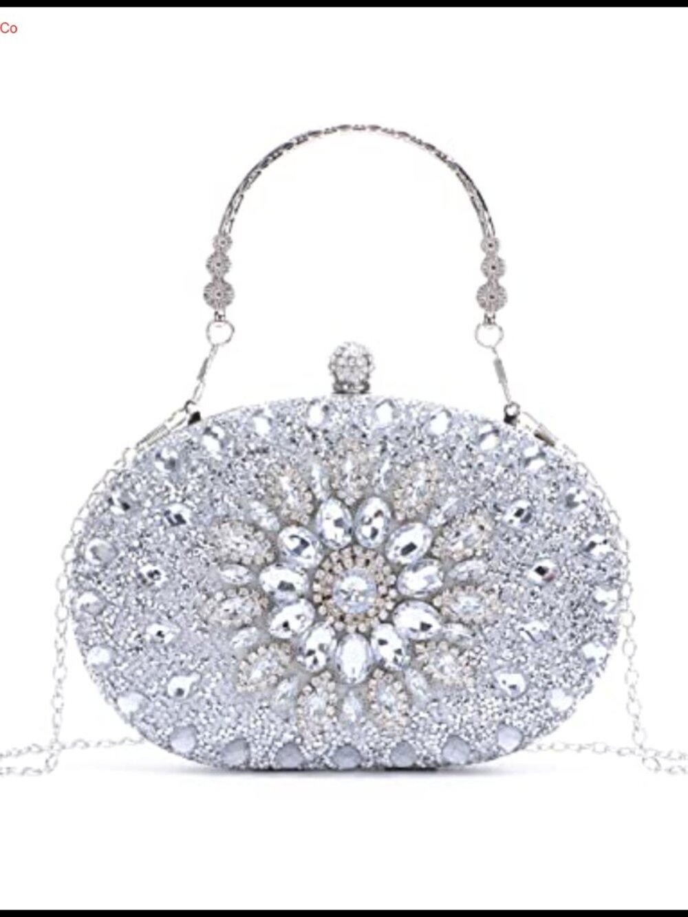 Rhinestone Crystal Evening Clutch PU Leather Detachable Chain Wedding Party Bag